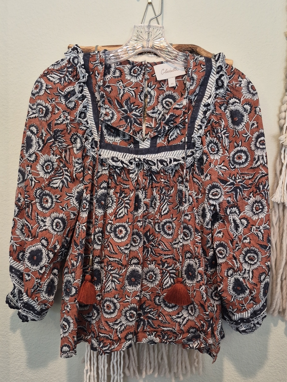 Cleobella Organic Cotton Floral Amy Blouse in Sienna Block Print, XS, NWOT - Picture 3 of 11